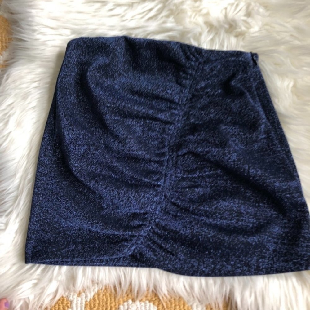 Zara Trafaluc Blue shimmer ruched skirt size M